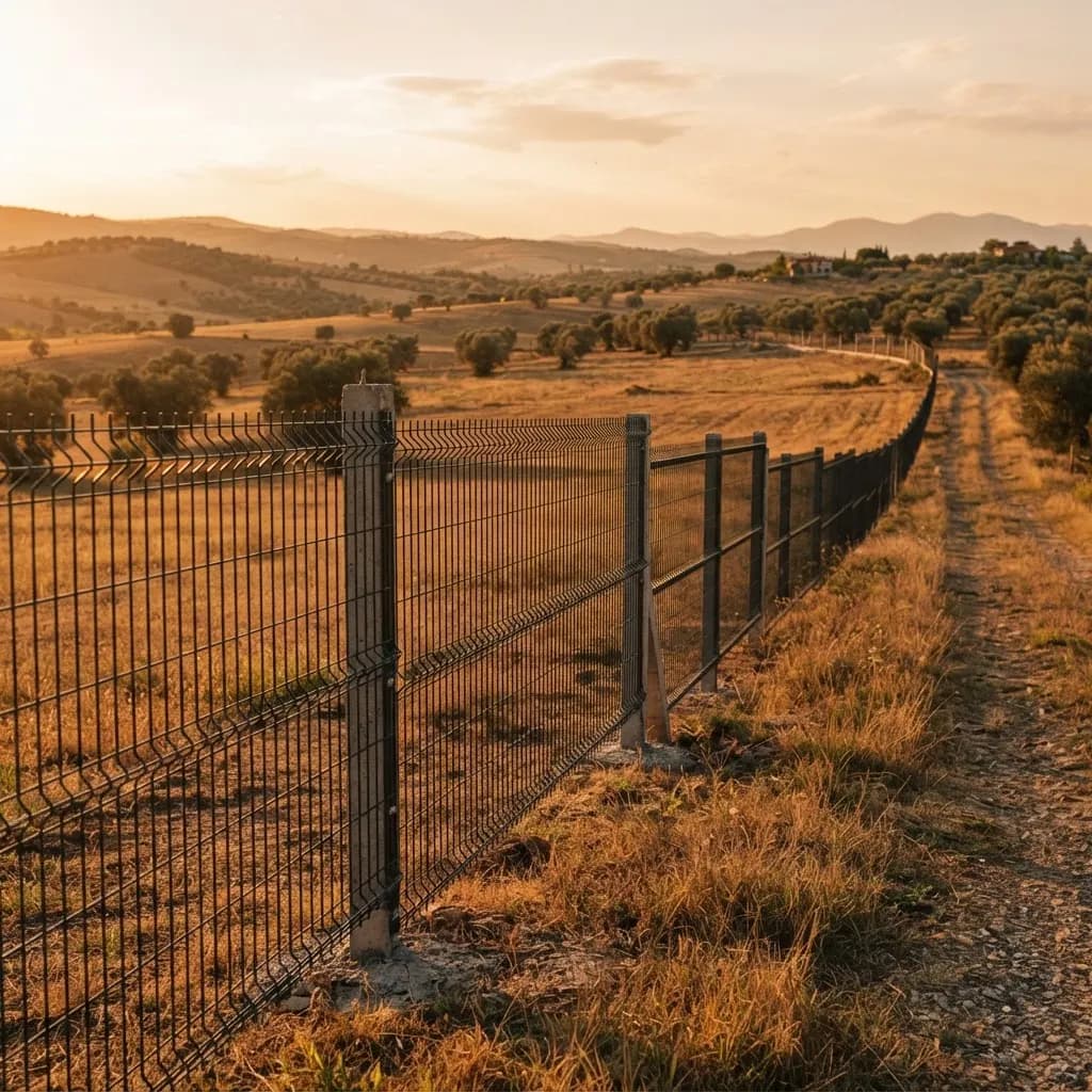 Torbalı'da golden hour ışığında kurulmuş uzun bir panel çit hattı